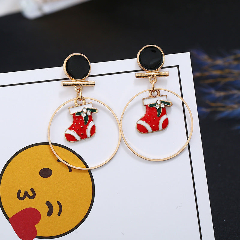 Christmas Reindeer Earrings All-match Large Circle Face Slimming Long Earrings