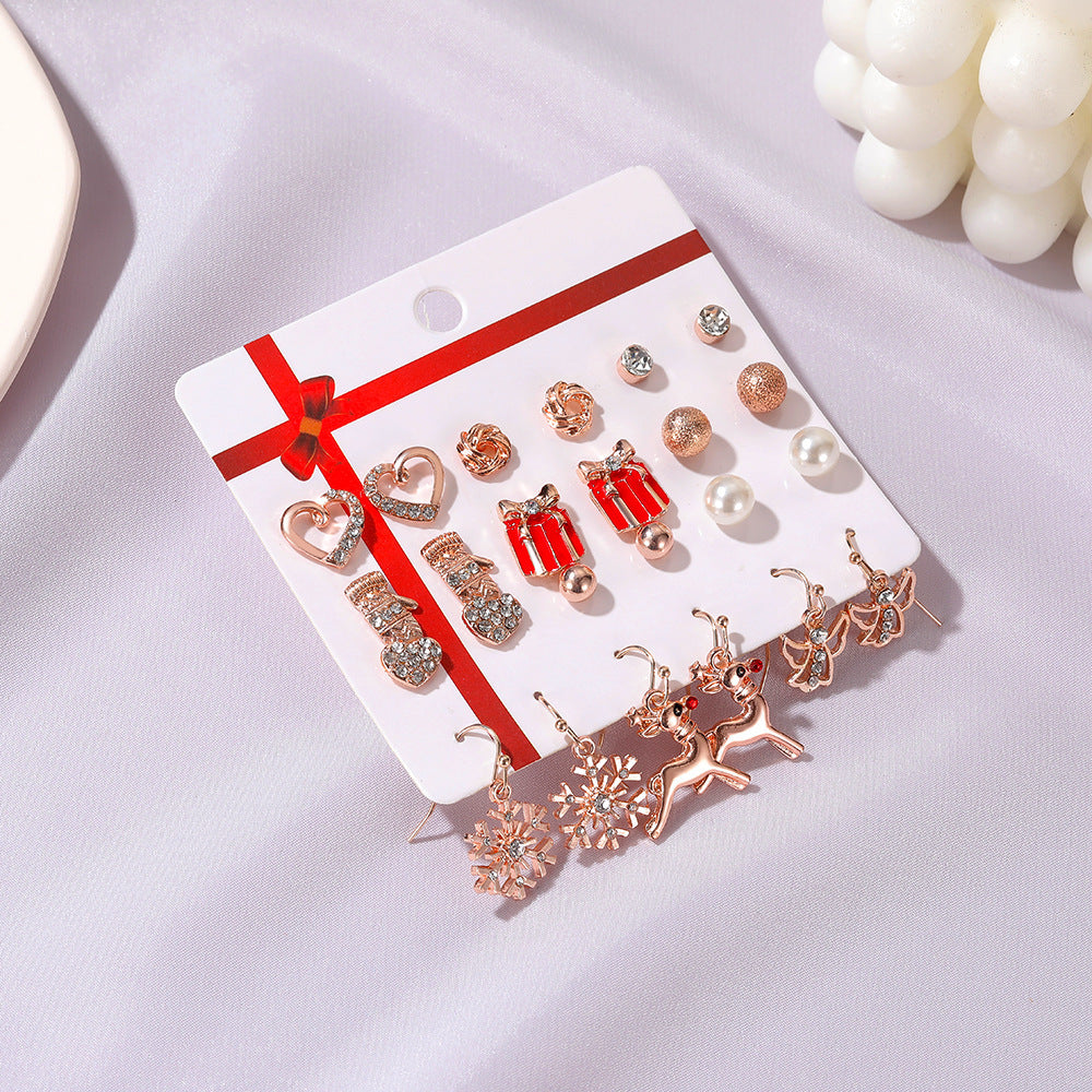 Christmas Drip Oil Bells Christmas Tree Earrings Set