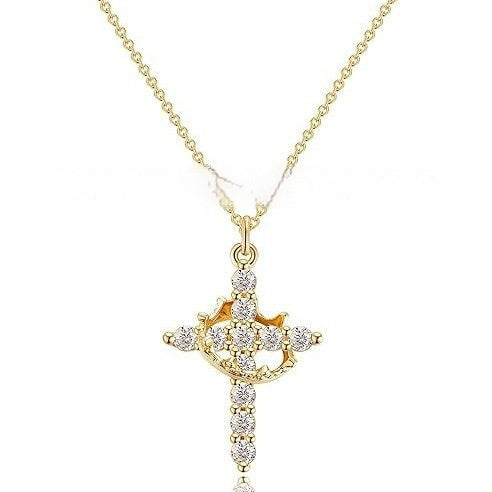 Cross Crown Zircon Clavicle Chain Necklace