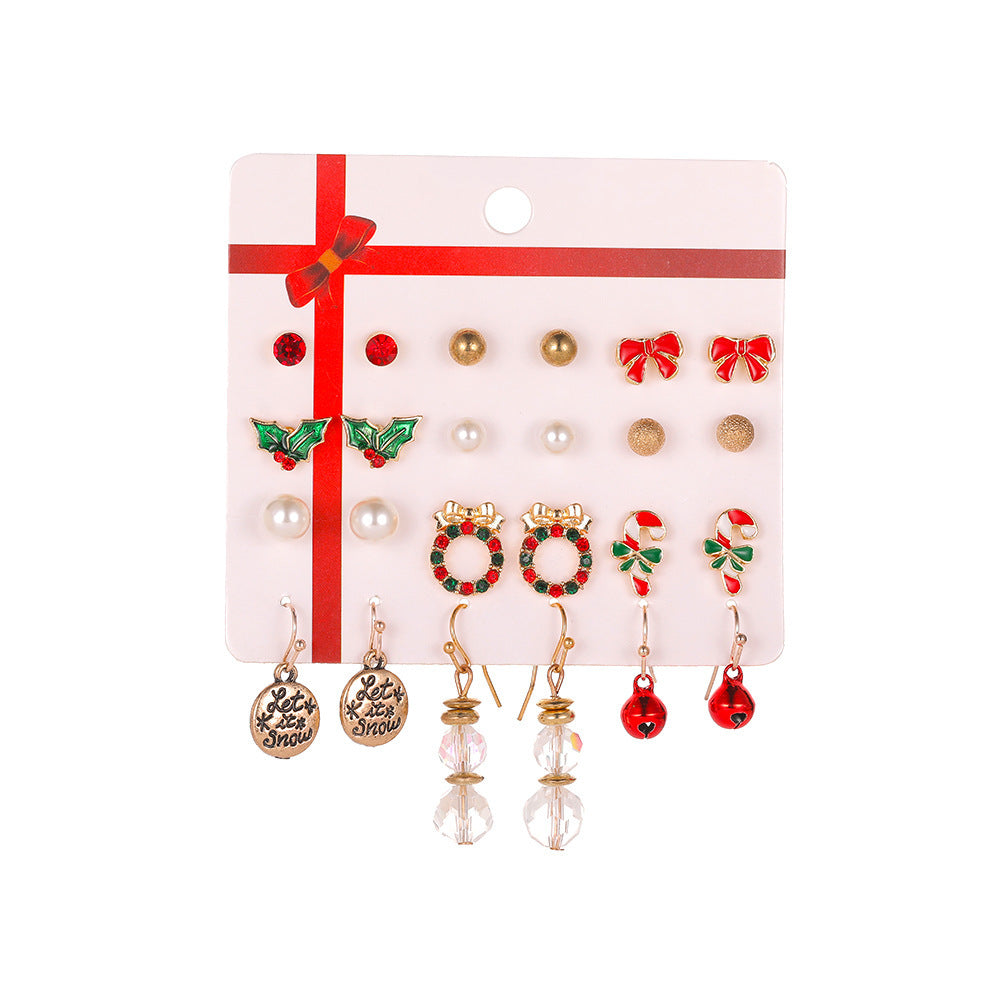Christmas Drip Oil Bells Christmas Tree Earrings Set