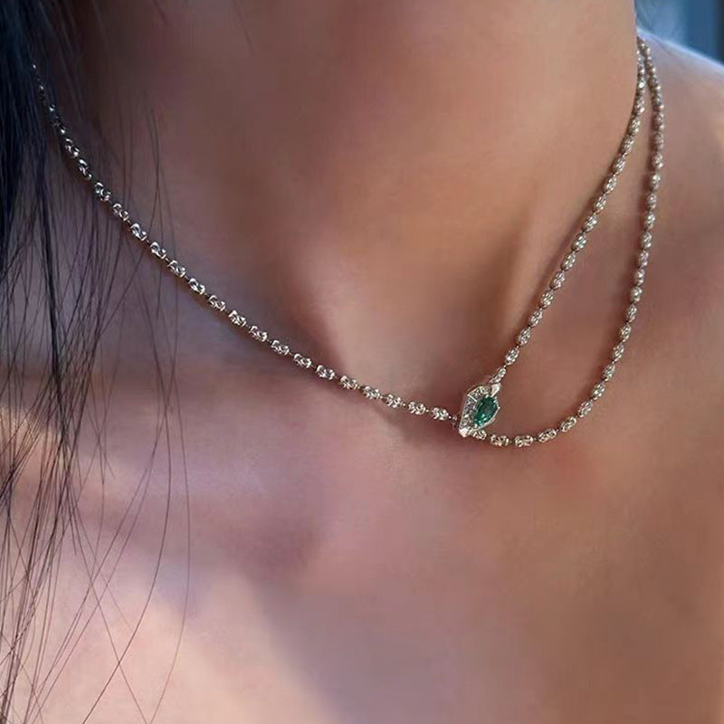 Cool Green Zircon Snake Delicate Style Necklace