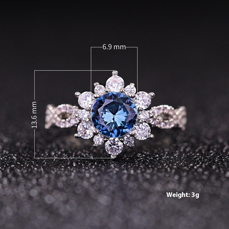 Copper Inlaid Zircon Full Diamond Snowflake Ring