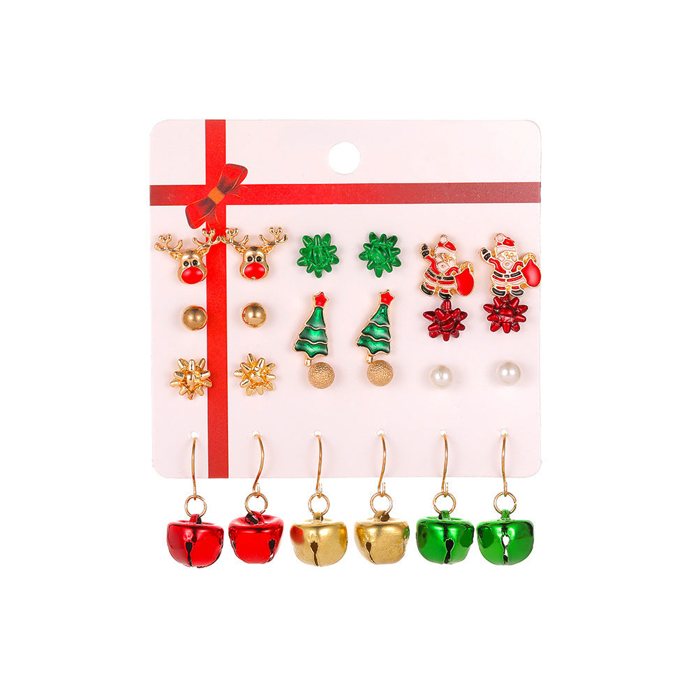 Christmas Drip Oil Bells Christmas Tree Earrings Set