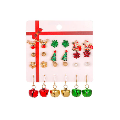 Christmas Drip Oil Bells Christmas Tree Earrings Set
