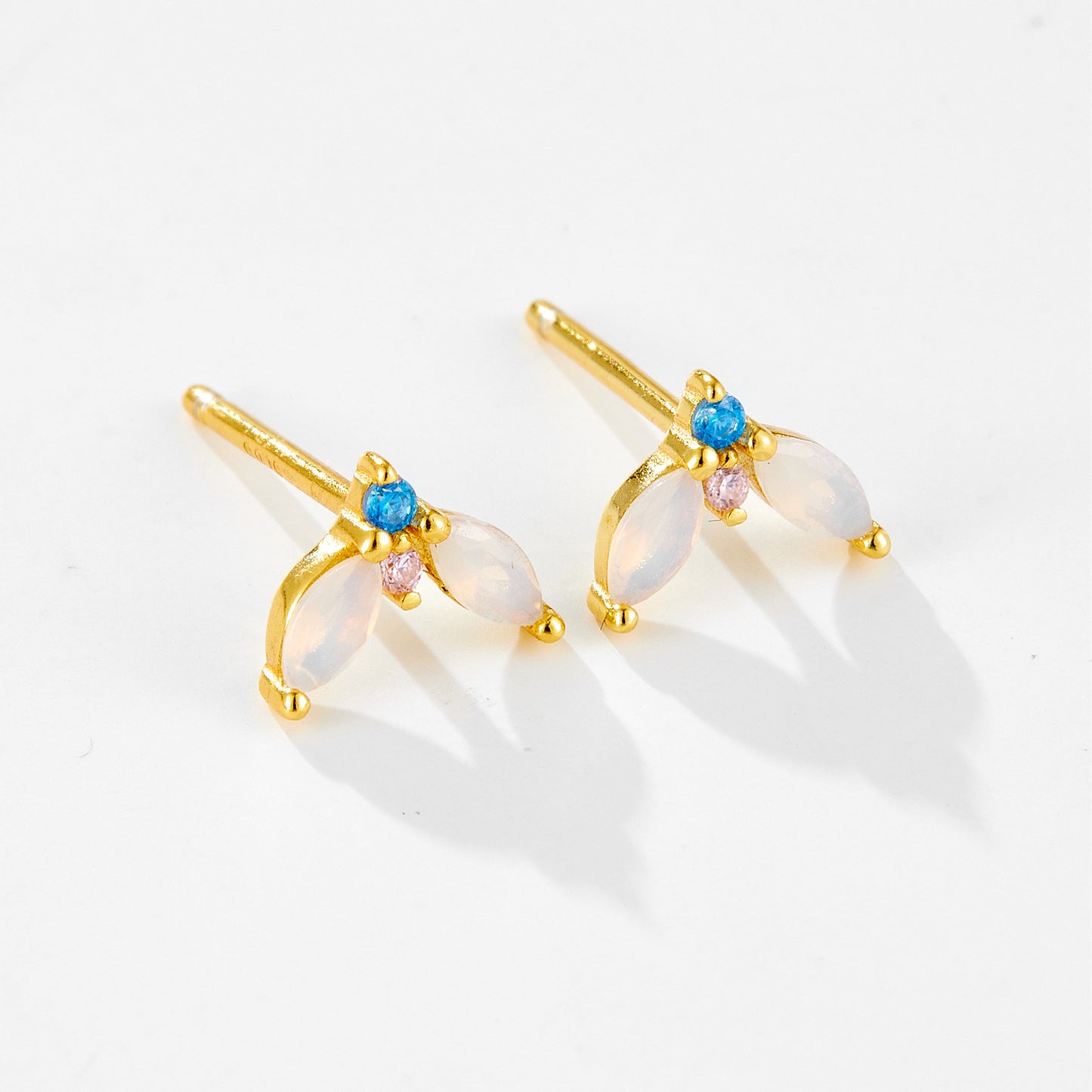 S925 Sterling Silver Temperamental Opal Petal Stud Earrings
