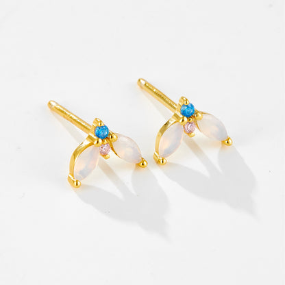 S925 Sterling Silver Temperamental Opal Petal Stud Earrings