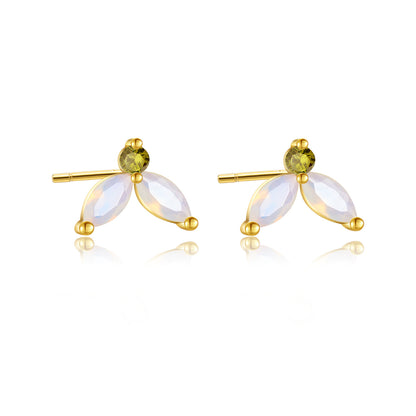 S925 Sterling Silver Temperamental Opal Petal Stud Earrings