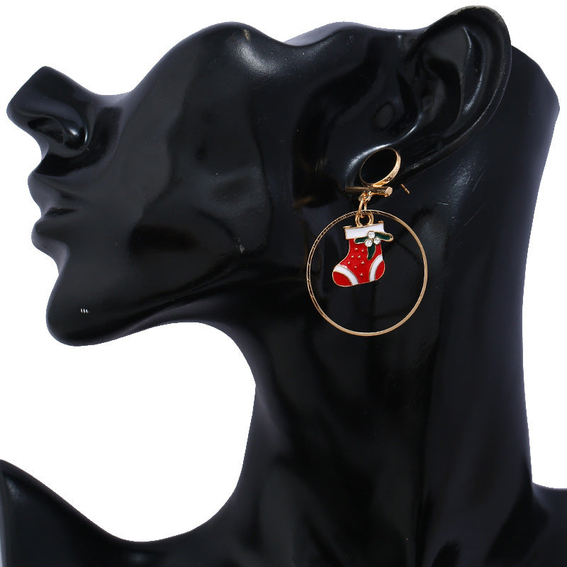 Christmas Reindeer Earrings All-match Large Circle Face Slimming Long Earrings