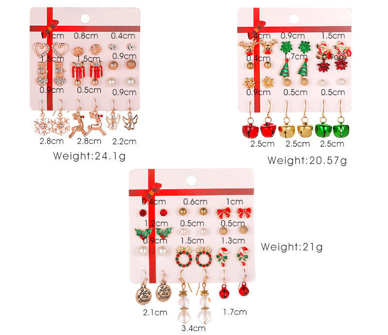 Christmas Drip Oil Bells Christmas Tree Earrings Set