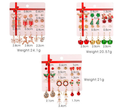 Christmas Drip Oil Bells Christmas Tree Earrings Set