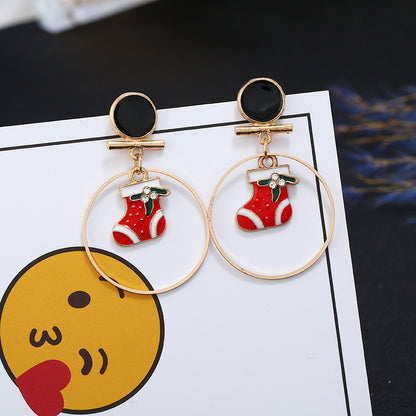 Christmas Reindeer Earrings All-match Large Circle Face Slimming Long Earrings