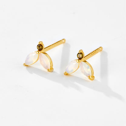 S925 Sterling Silver Temperamental Opal Petal Stud Earrings