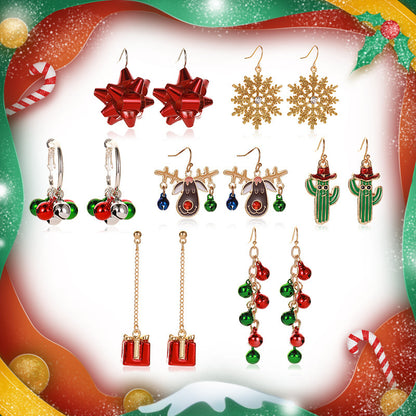 Christmas Snowflake Ribbon Deer Bell Earrings
