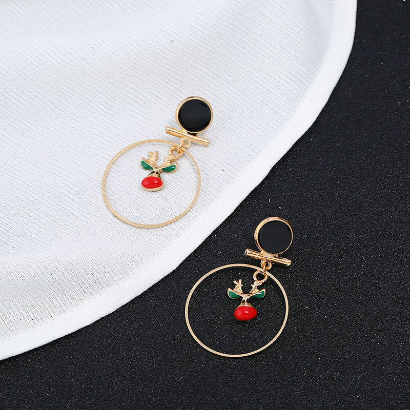 Christmas Reindeer Earrings All-match Large Circle Face Slimming Long Earrings