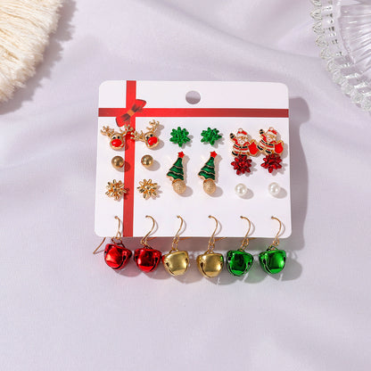 Christmas Drip Oil Bells Christmas Tree Earrings Set