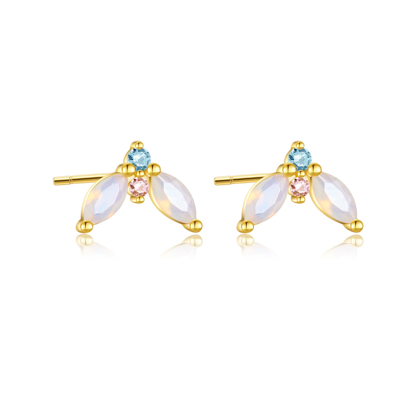 S925 Sterling Silver Temperamental Opal Petal Stud Earrings