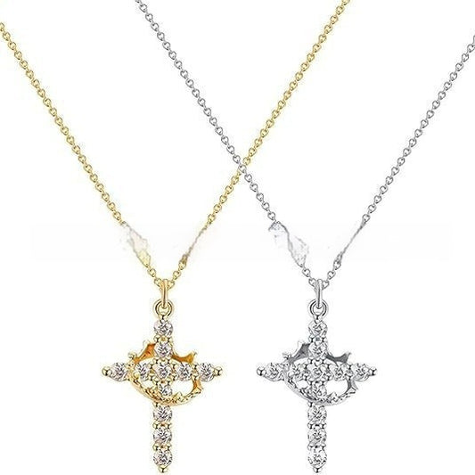 Cross Crown Zircon Clavicle Chain Necklace