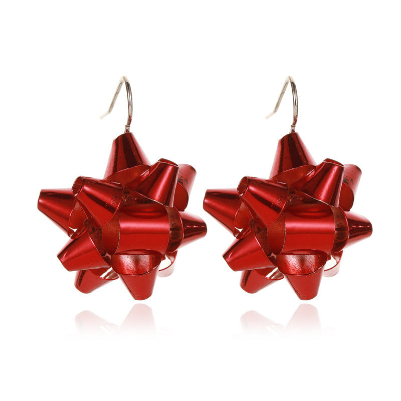 Christmas Snowflake Ribbon Deer Bell Earrings