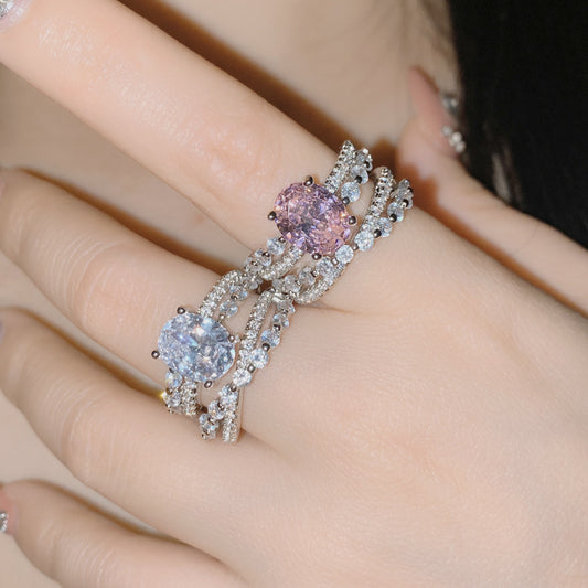 18k Plated Engagement Ring European And American Micro Inlaid Zirconium Ring Female Ring Set