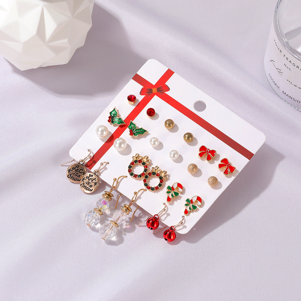 Christmas Drip Oil Bells Christmas Tree Earrings Set