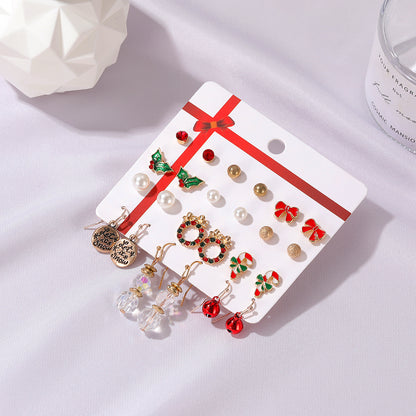 Christmas Drip Oil Bells Christmas Tree Earrings Set