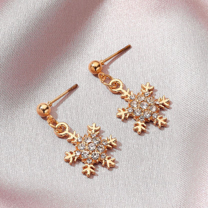 Christmas Feminine Micro-inlaid Zircon Snowflake Earrings