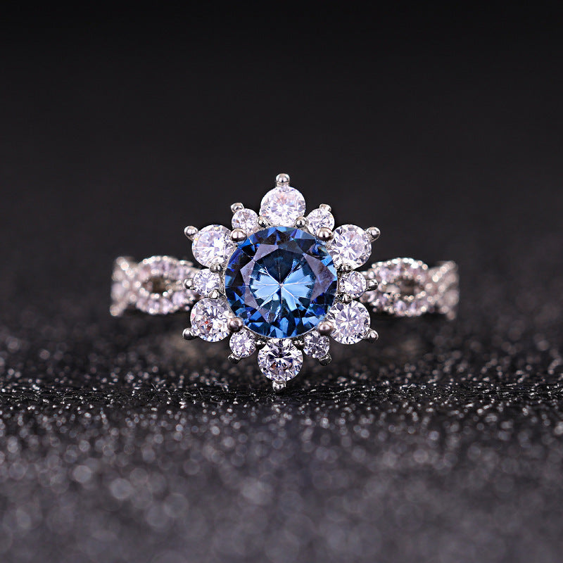 Copper Inlaid Zircon Full Diamond Snowflake Ring