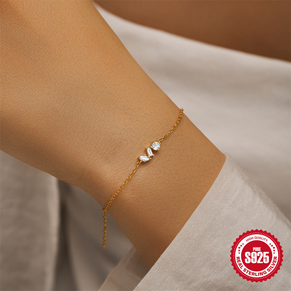 S925 Sterling Silver Small And Exquisite Geometric Horse Eye Pendant Bracelet With Diamond