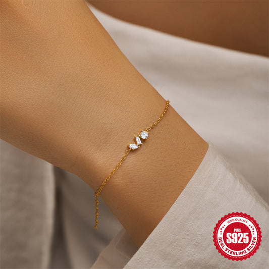 S925 Sterling Silver Small And Exquisite Geometric Horse Eye Pendant Bracelet With Diamond
