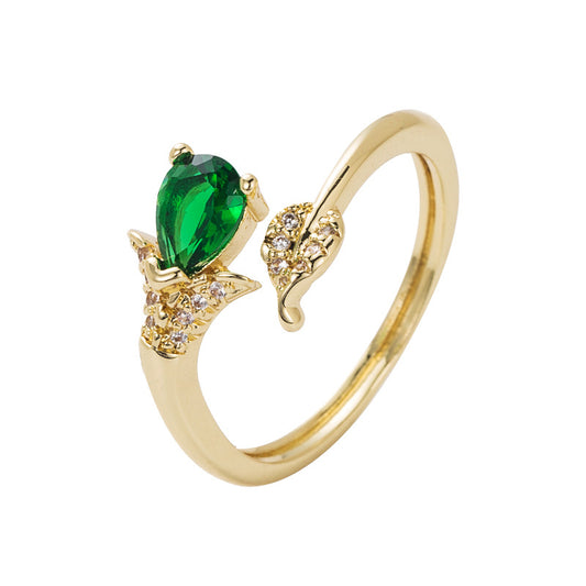 Copper-plated Gold Micro Inlaid Zircon Geometric Ring Open Ring