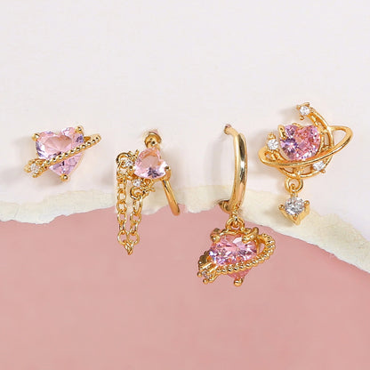 Summer Cute Heart Earring Set Exquisite Sweet Style