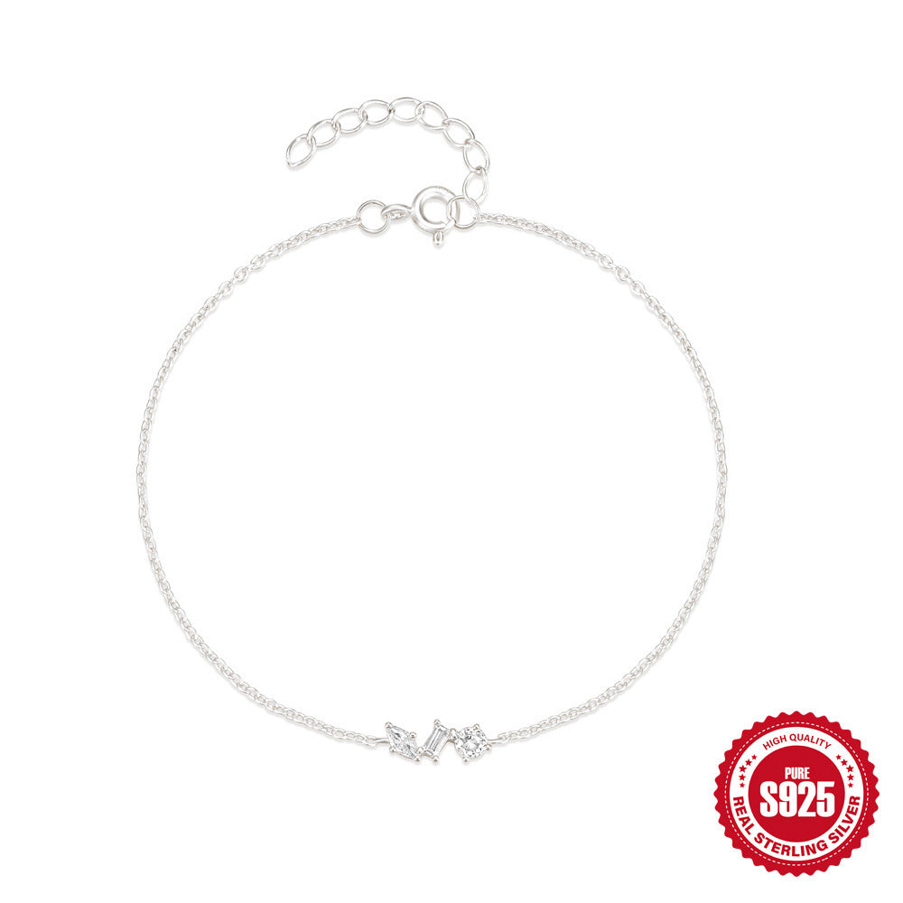 S925 Sterling Silver Small And Exquisite Geometric Horse Eye Pendant Bracelet With Diamond