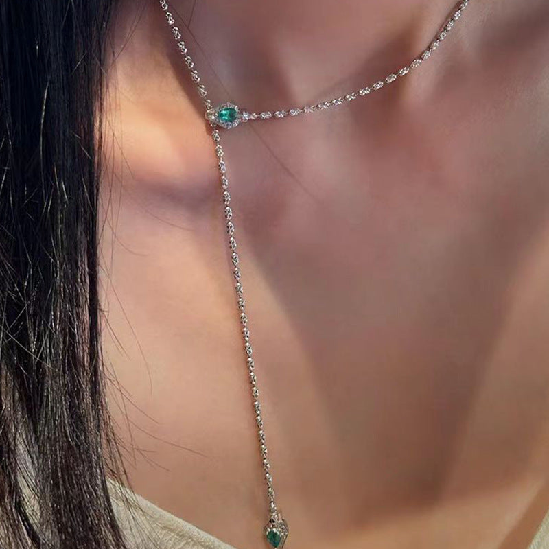 Cool Green Zircon Snake Delicate Style Necklace