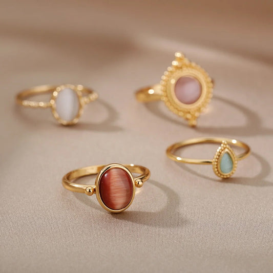 European And American Ins Style Ring Oval Half Stone Open Ring
