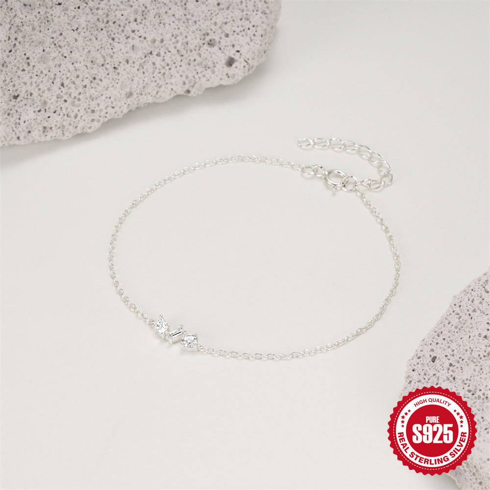 S925 Sterling Silver Small And Exquisite Geometric Horse Eye Pendant Bracelet With Diamond