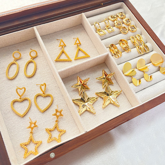 Color Retention Copper Plating 18K Real Gold Overlapping Design Double Layers Loving Heart Earrings