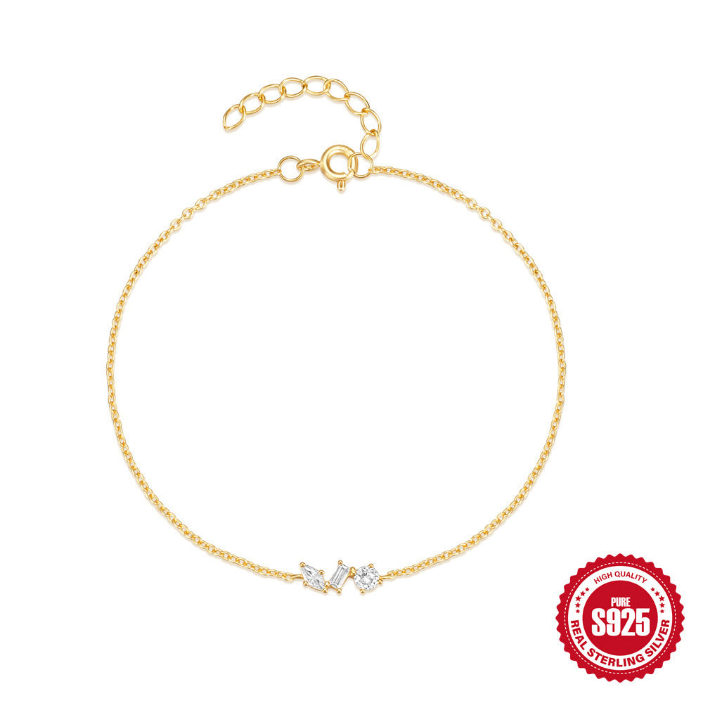 S925 Sterling Silver Small And Exquisite Geometric Horse Eye Pendant Bracelet With Diamond