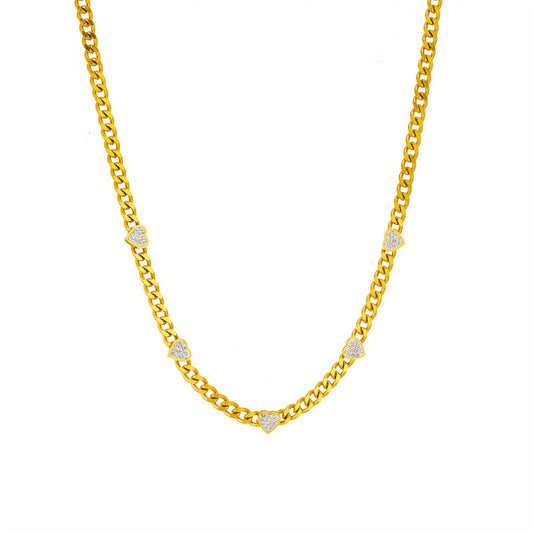 Cold Wind Diamond Heart Thick Chain Simple Necklace