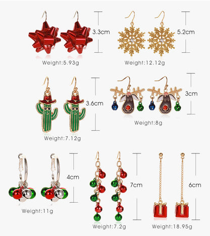 Christmas Snowflake Ribbon Deer Bell Earrings