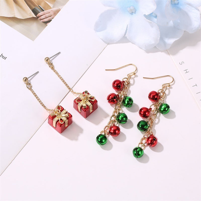 Christmas Snowflake Ribbon Deer Bell Earrings