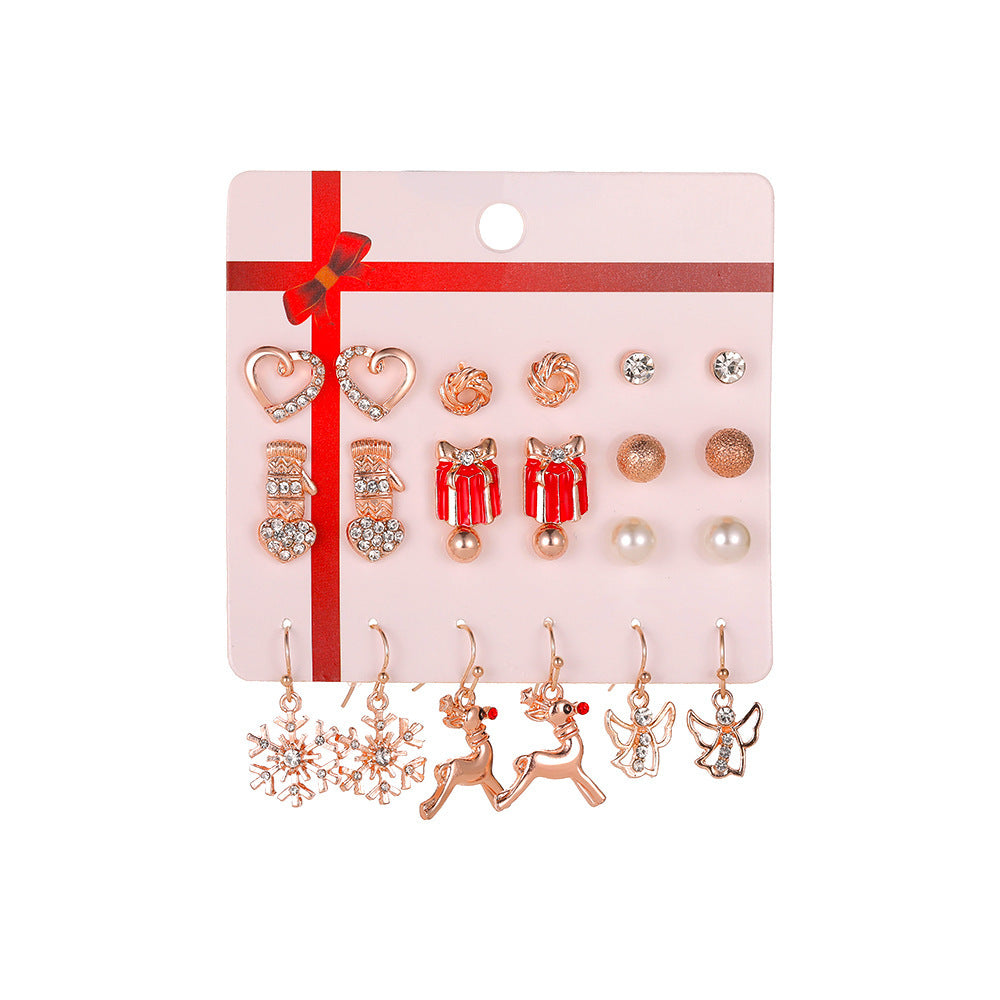 Christmas Drip Oil Bells Christmas Tree Earrings Set