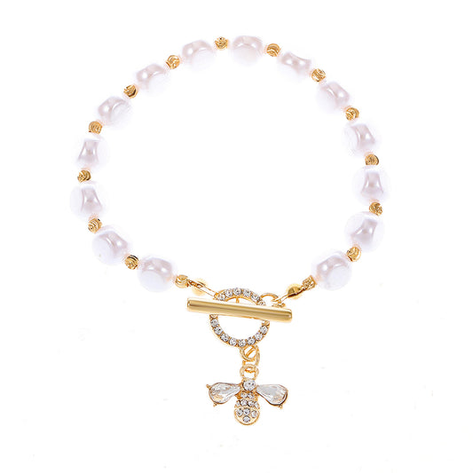 Creative OT Buckle Bee Pendant Pearl Bracelet