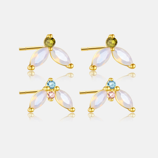 S925 Sterling Silver Temperamental Opal Petal Stud Earrings