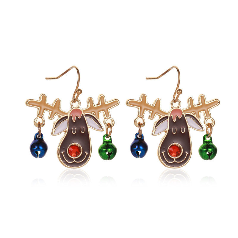 Christmas Snowflake Ribbon Deer Bell Earrings