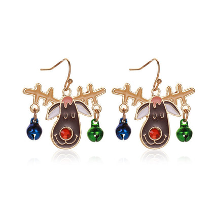 Christmas Snowflake Ribbon Deer Bell Earrings