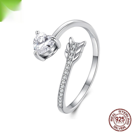 925 Silver Go Through Heart With One Arrow Open Ring